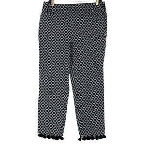 Chicos Womens Sz 1 US 8 M Pants Crop Geometric Print Stretch Tassel Hem Pull On